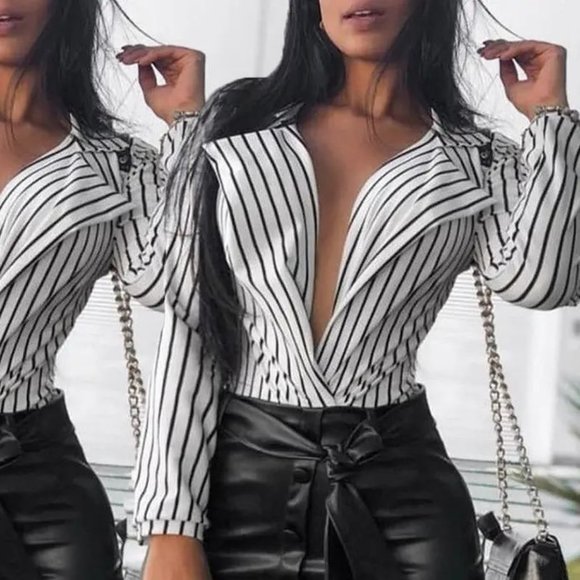 NWOT White with Black Stripes top - Picture 1 of 6